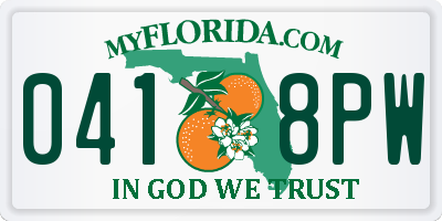 FL license plate 0418PW