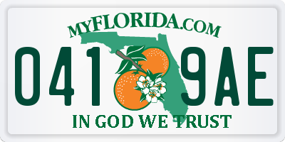 FL license plate 0419AE
