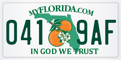 FL license plate 0419AF