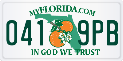 FL license plate 0419PB