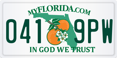 FL license plate 0419PW
