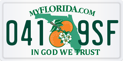 FL license plate 0419SF