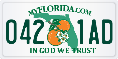 FL license plate 0421AD