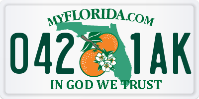FL license plate 0421AK