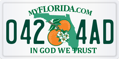 FL license plate 0424AD