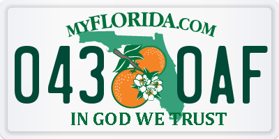 FL license plate 0430AF