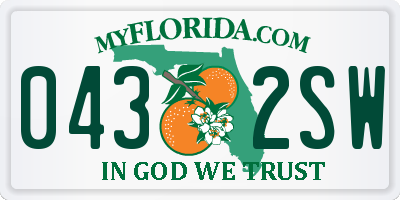 FL license plate 0432SW