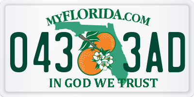 FL license plate 0433AD