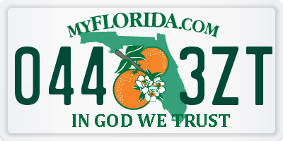 FL license plate 0443ZT