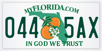 FL license plate 0445AX