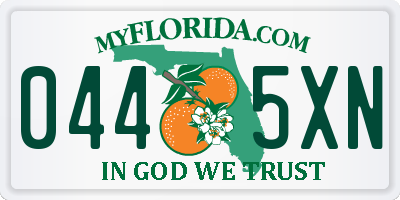 FL license plate 0445XN