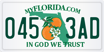 FL license plate 0453AD