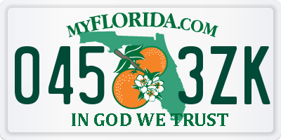 FL license plate 0453ZK