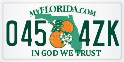 FL license plate 0454ZK