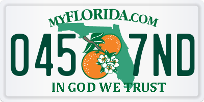 FL license plate 0457ND