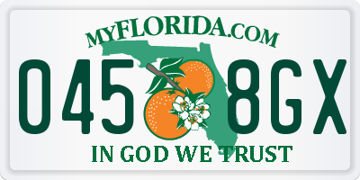 FL license plate 0458GX