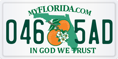 FL license plate 0465AD
