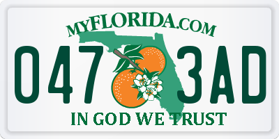FL license plate 0473AD