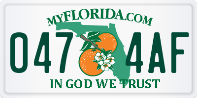 FL license plate 0474AF