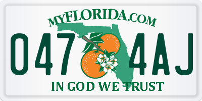 FL license plate 0474AJ
