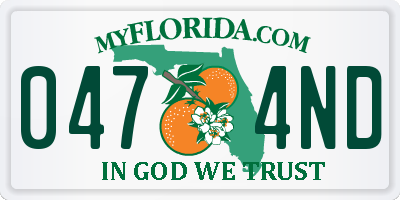 FL license plate 0474ND