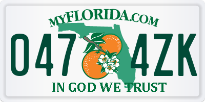 FL license plate 0474ZK