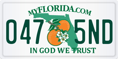 FL license plate 0475ND