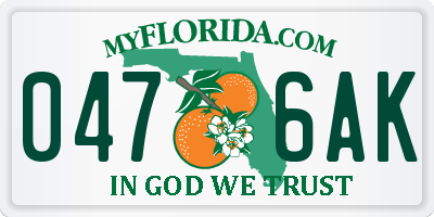FL license plate 0476AK
