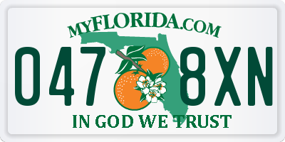 FL license plate 0478XN