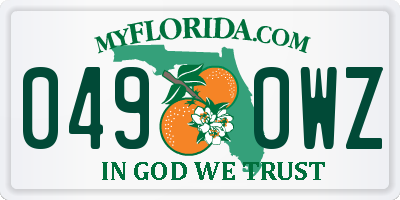 FL license plate 0490WZ