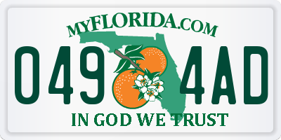 FL license plate 0494AD