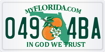 FL license plate 0494BA