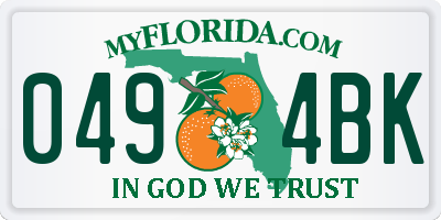 FL license plate 0494BK