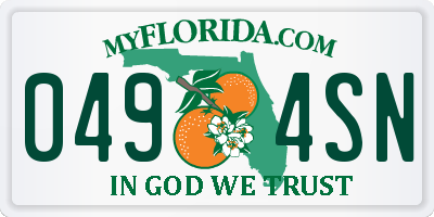 FL license plate 0494SN