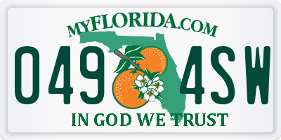 FL license plate 0494SW