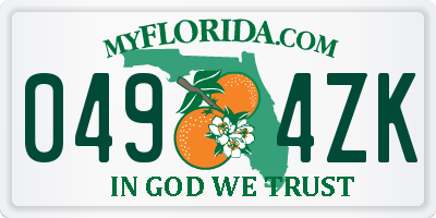 FL license plate 0494ZK