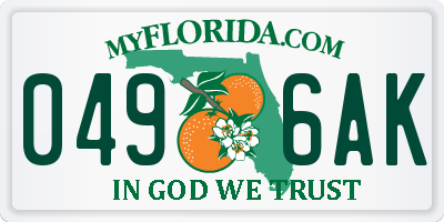 FL license plate 0496AK