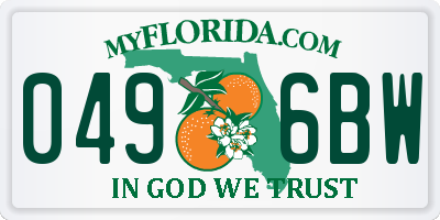 FL license plate 0496BW