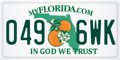 FL license plate 0496WK