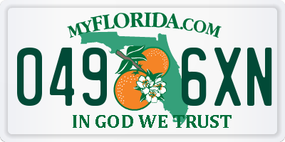 FL license plate 0496XN
