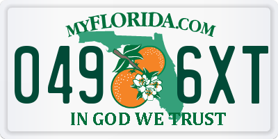 FL license plate 0496XT