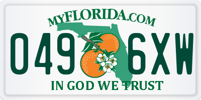 FL license plate 0496XW