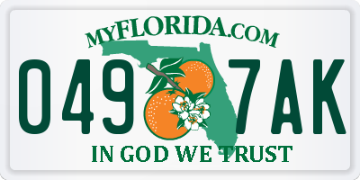 FL license plate 0497AK