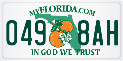 FL license plate 0498AH