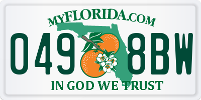 FL license plate 0498BW
