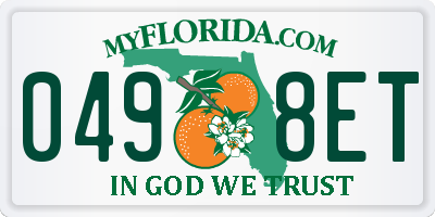 FL license plate 0498ET