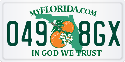 FL license plate 0498GX
