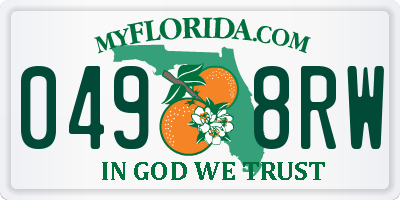 FL license plate 0498RW