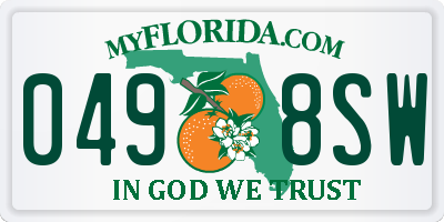FL license plate 0498SW