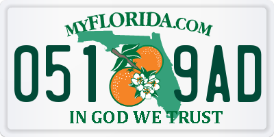 FL license plate 0519AD